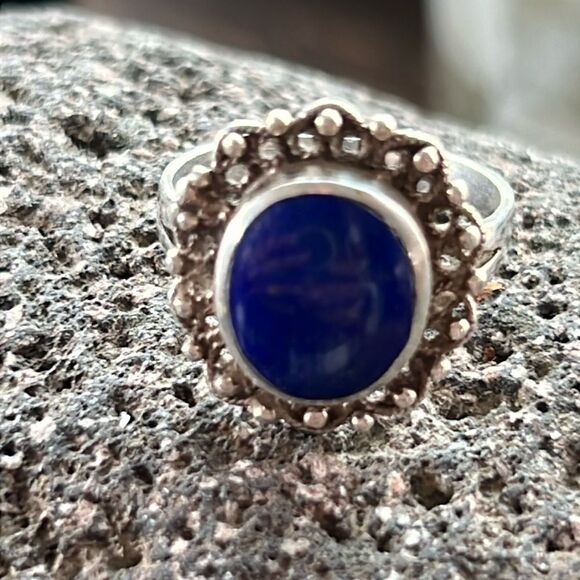 Antique Blue Lapis Solid Sterling Silver Estate Ring size 8.5 - Picture 8 of 9
